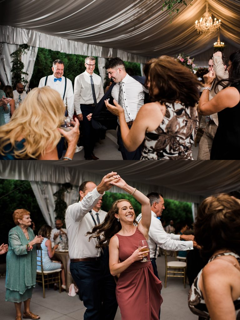 People dancing at a wedding reception.