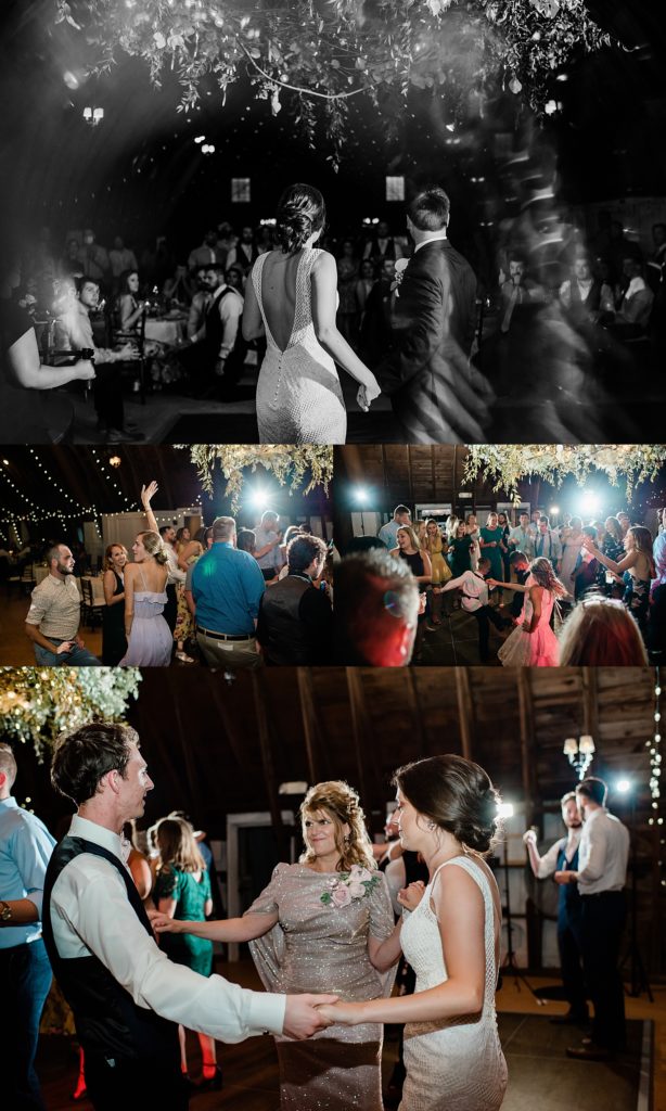 Collage of people dancing at a wedding in Benton Harbor Wedding. 