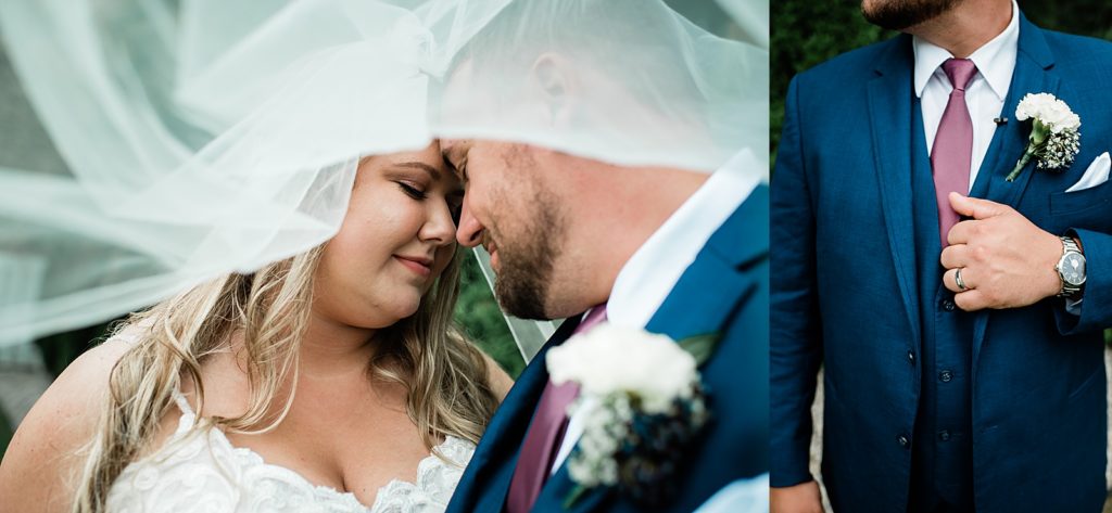 Two collage portrait of bride and groom portraits at a Michigan wedding.