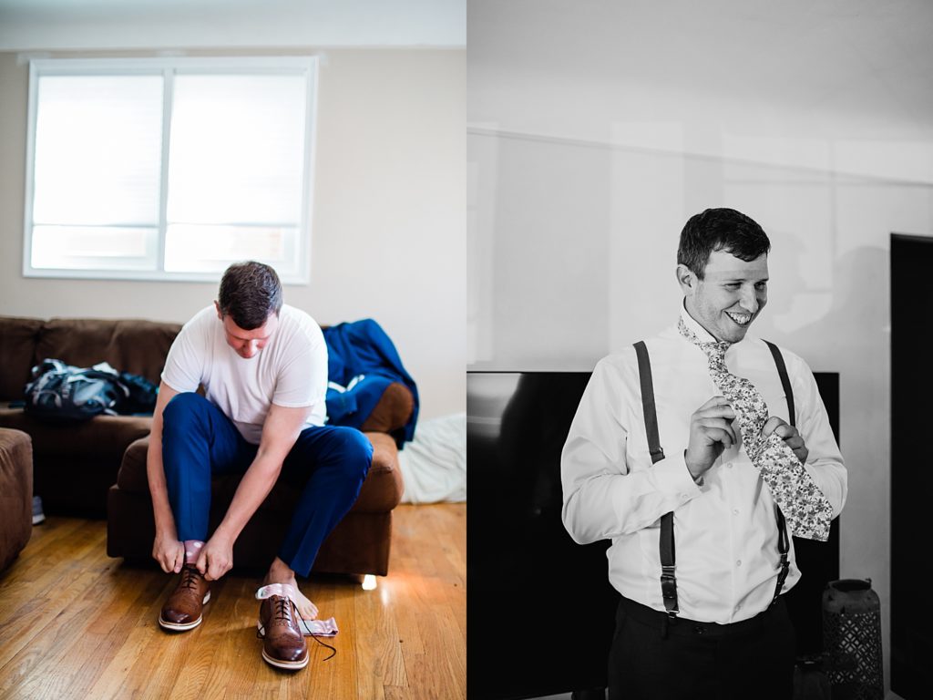 Groom getting ready before his Michigan wedding.