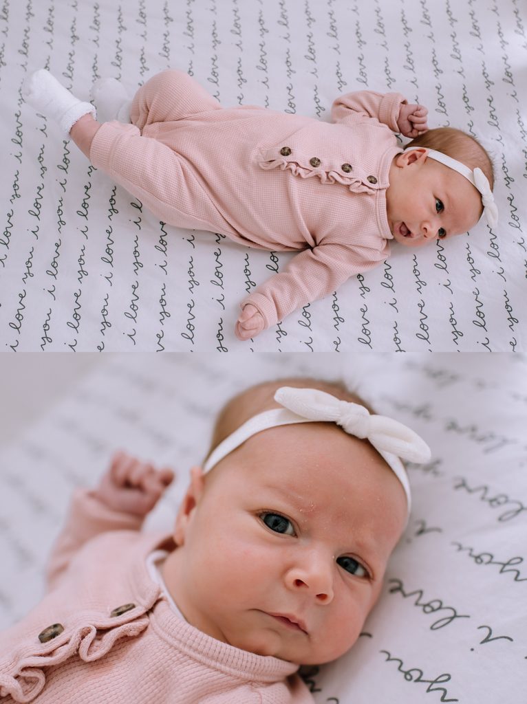 Baby in all pink for Michigan newborn photo shoot.