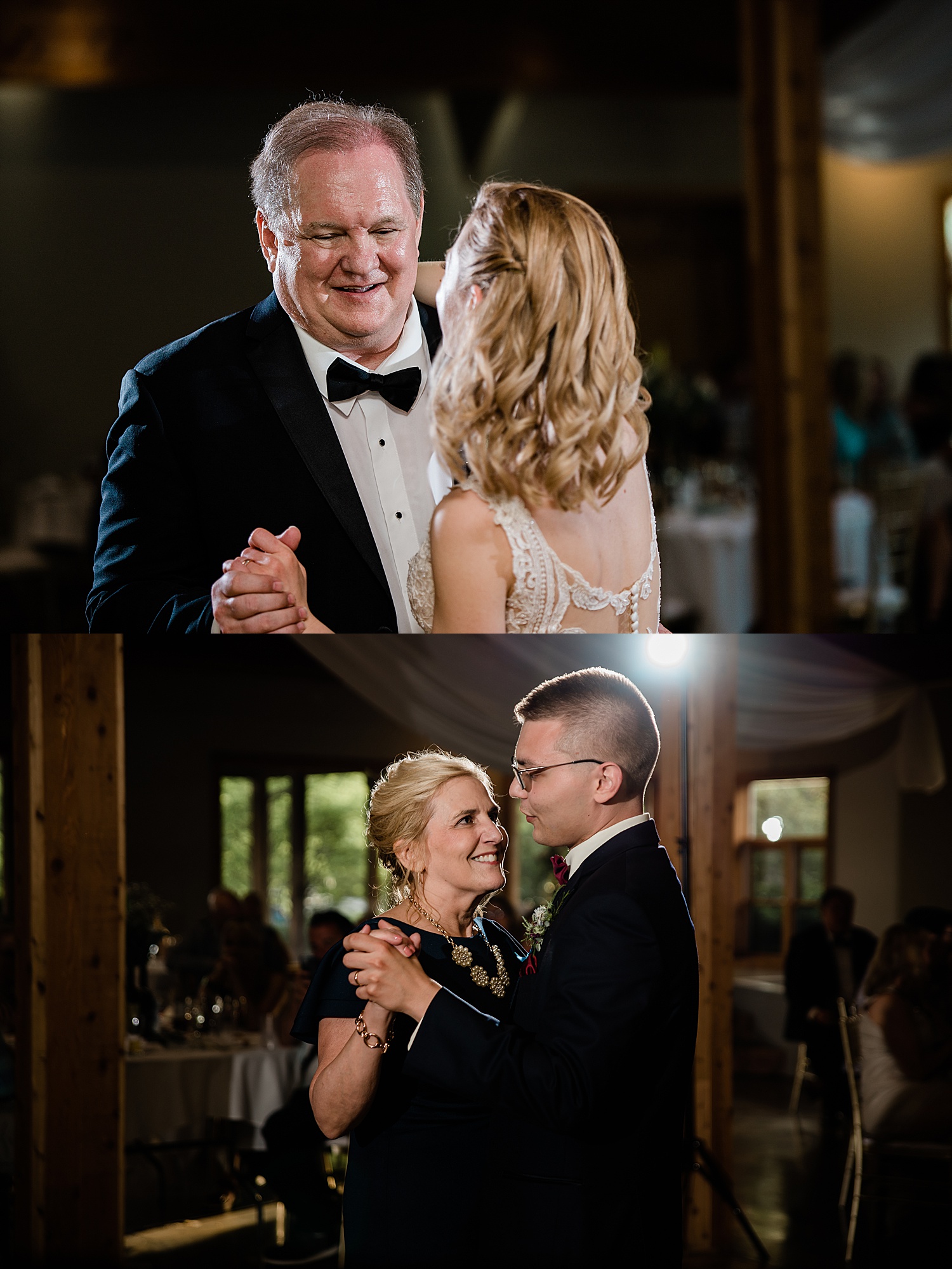 father daughter dance and mother son dance shot by Detroit wedding photographer 
