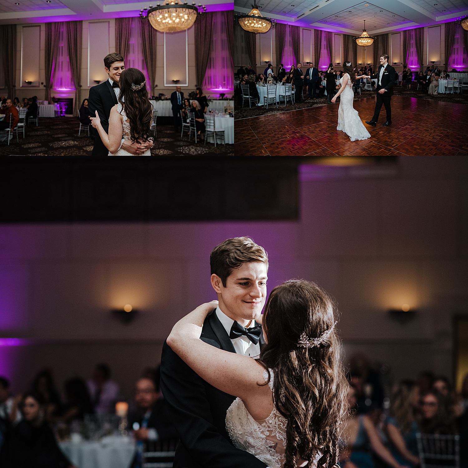 bride and groom share first dance during wedding reception 