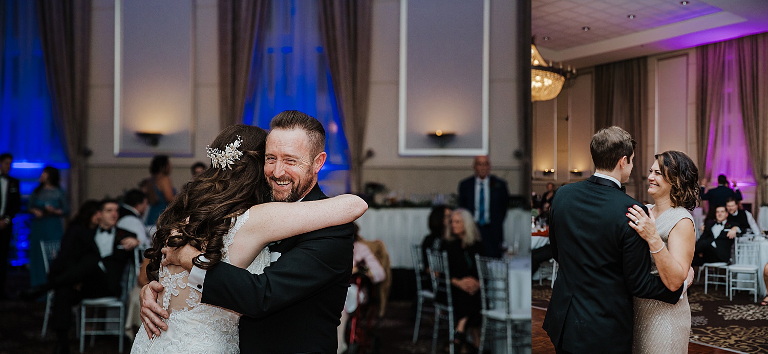 father daughter dance and mother son dance at wedding reception 