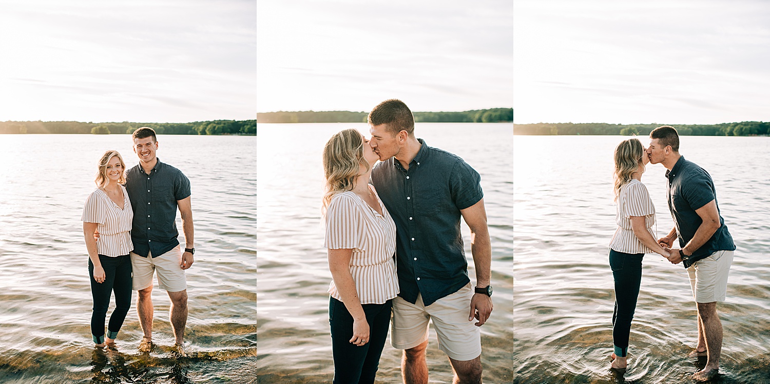 engaged couple in water during engagement session with Michigan engagement photographer 