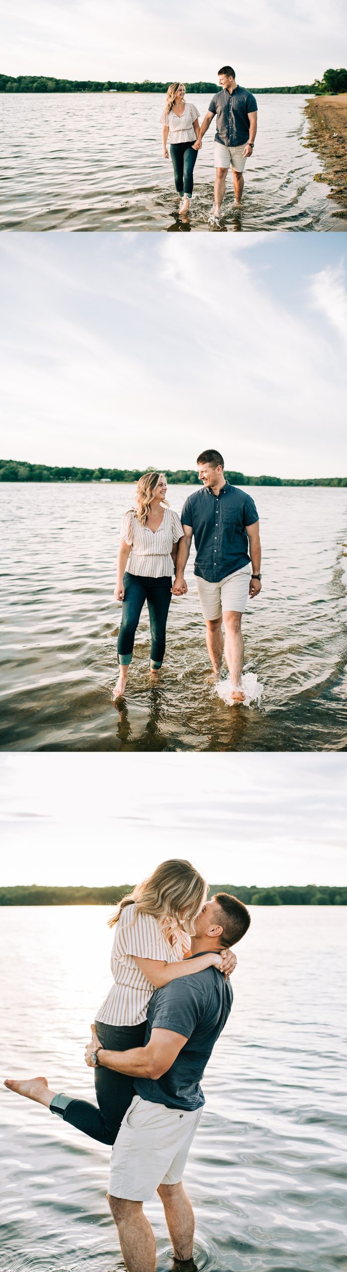 splashing in the water of Milford engagement session