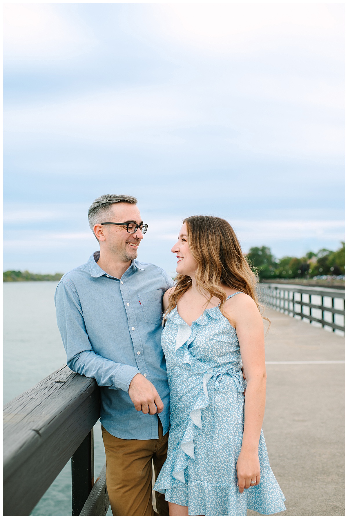 Fiancés smile at each other for Michigan Wedding Photographer