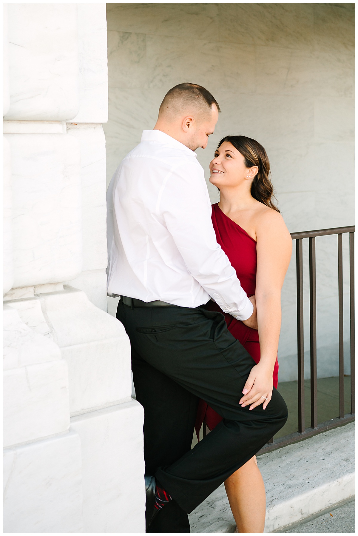 Engaged couple hold each other close for Detroit Engagement Session