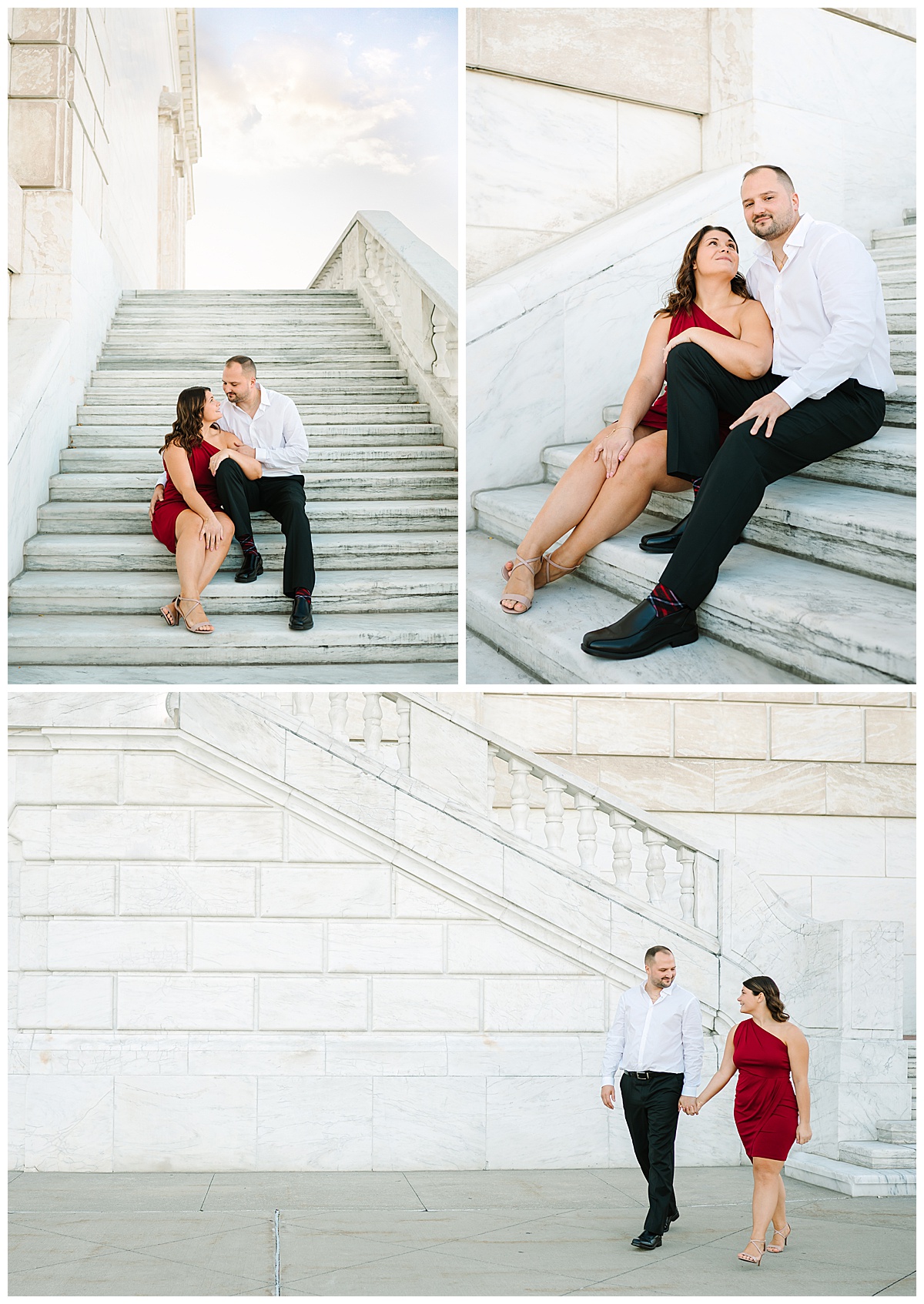 Engaged couple sit and walk together for Brittany Emerson Photography