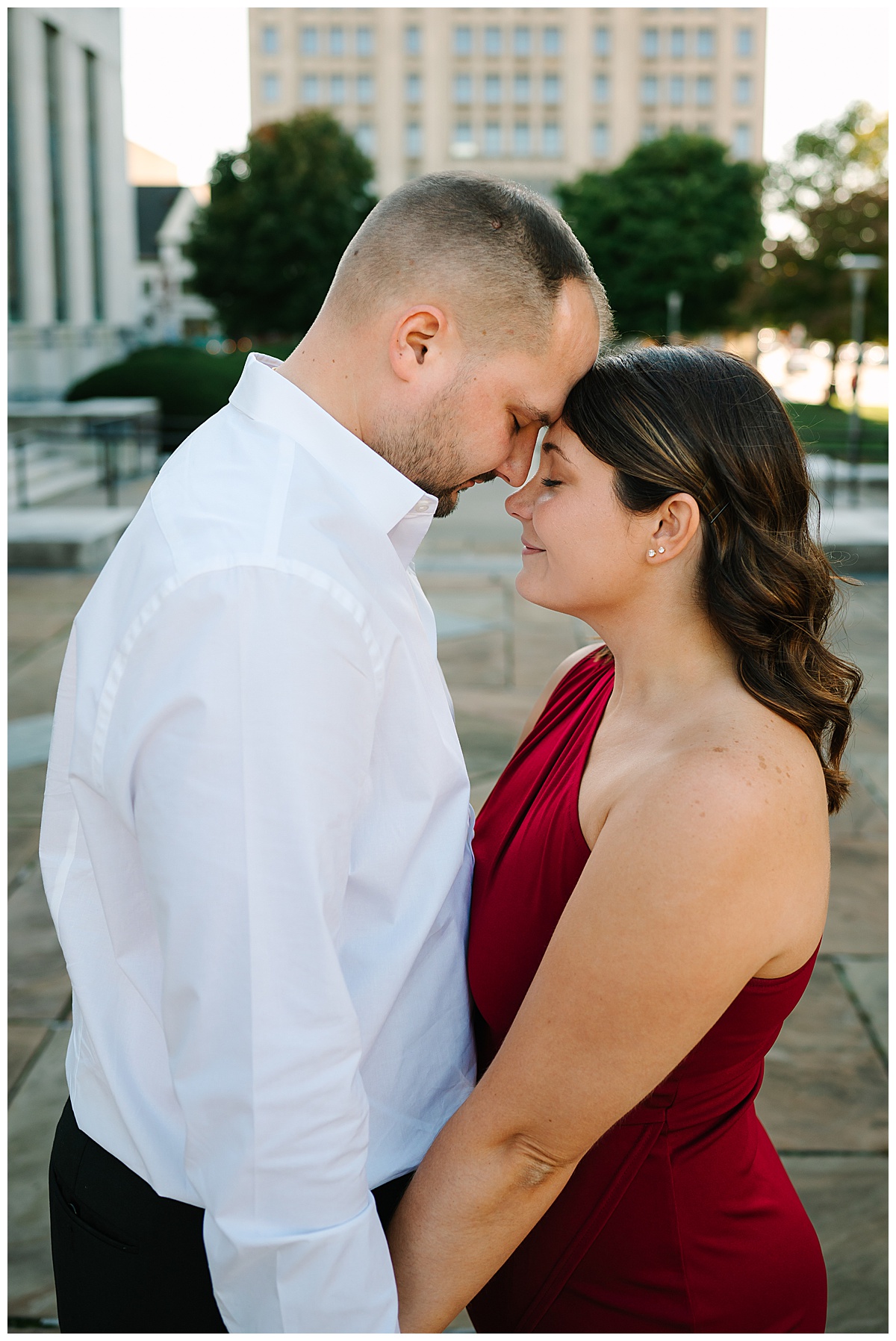 Fiancés stand forehead to forehead for Michigan Wedding Photographer