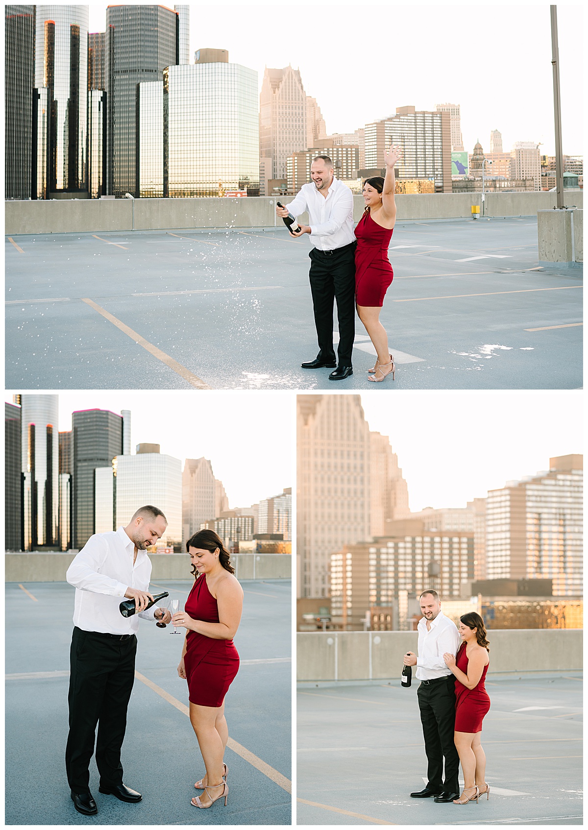 Fiancés popping champagne bottle for Brittany Emerson Photography