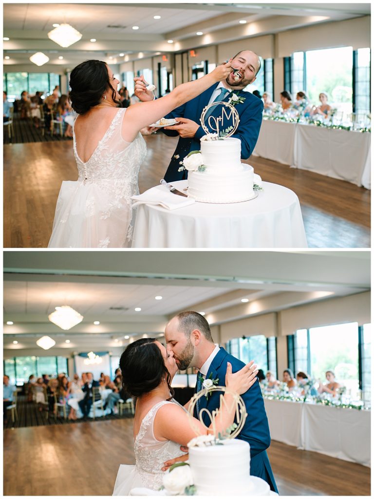 Bride and groom sharing cake for Michigan Wedding Photographer