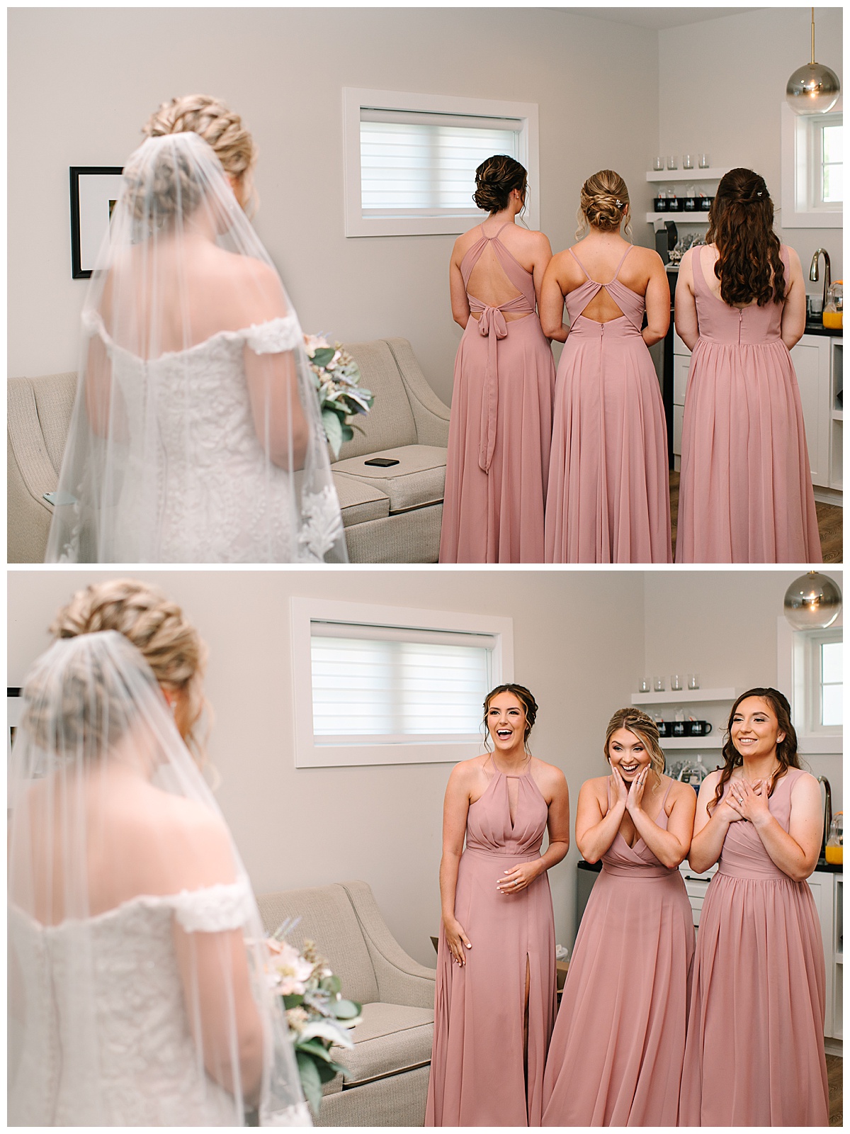 Bridal party has first look by Michigan Wedding Photographer