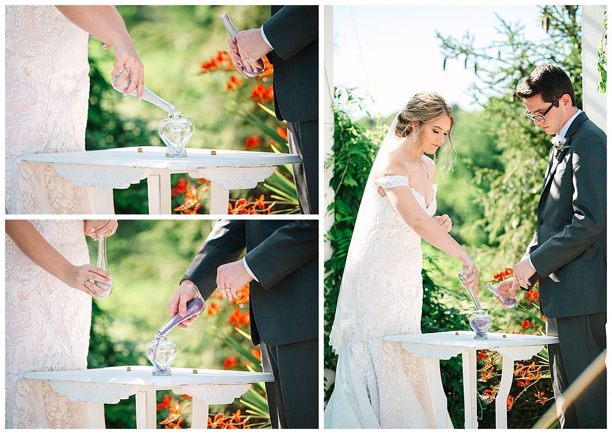Couple pours sand during ceremony by Michigan Wedding Photographer