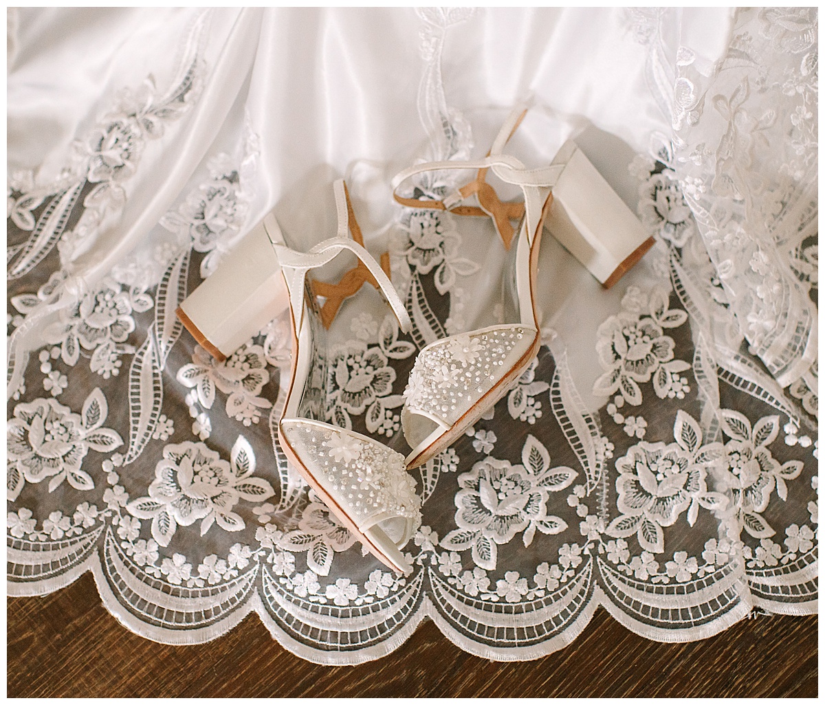 Bridal gown and shoes at Something Blueberry Farm 