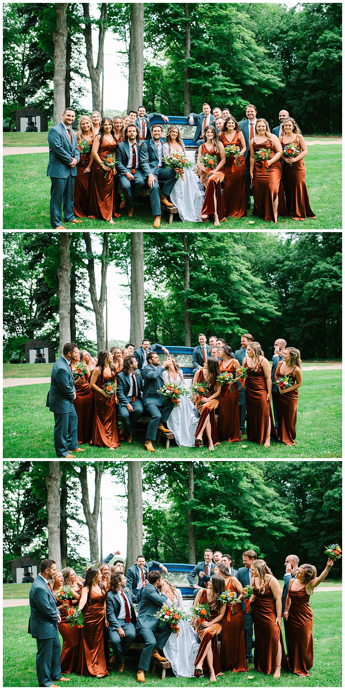 Bridal party stands with bride and groom for Brittany Emerson Photography