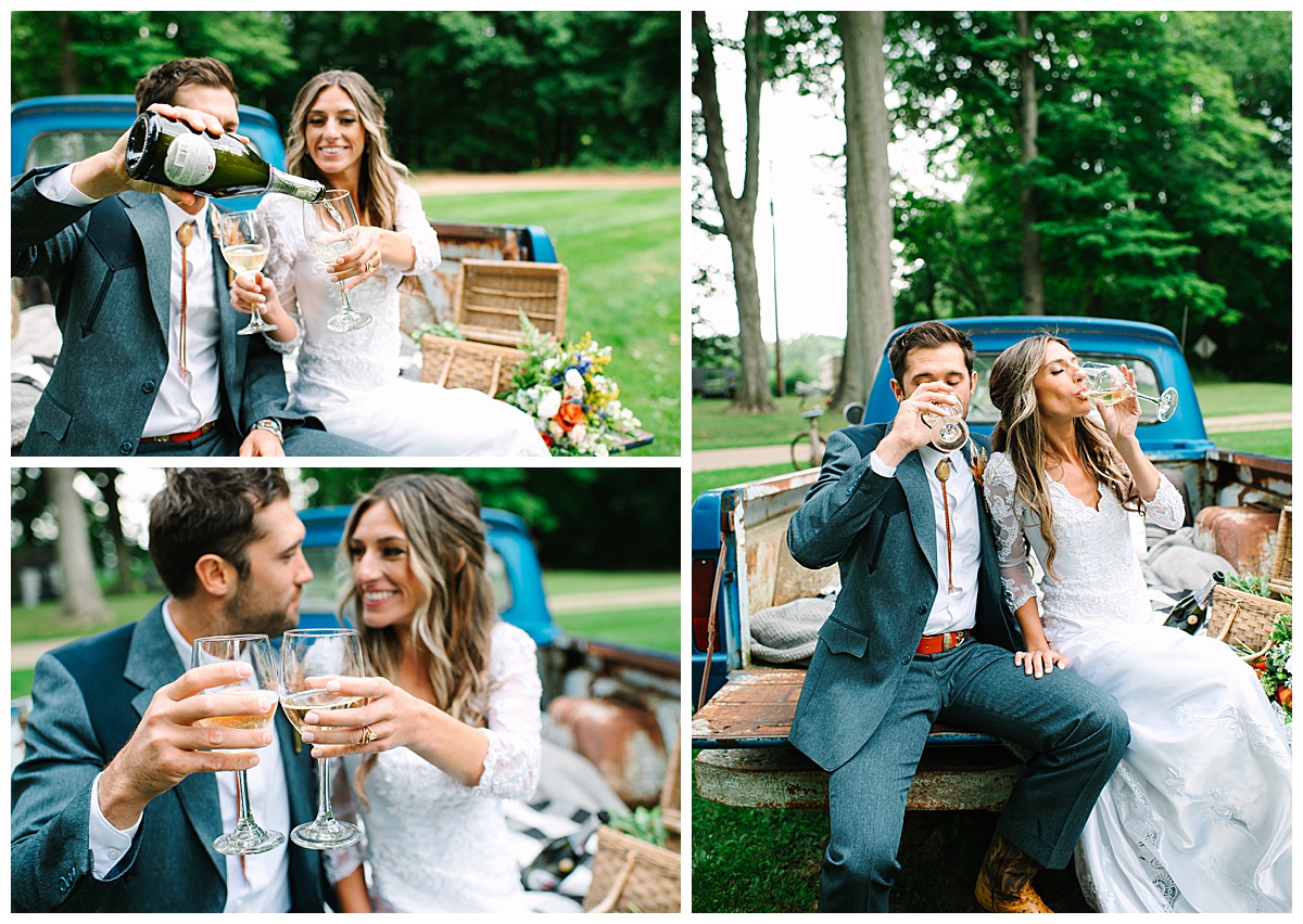 Cheers to the newlyweds at Something Blueberry Farm 