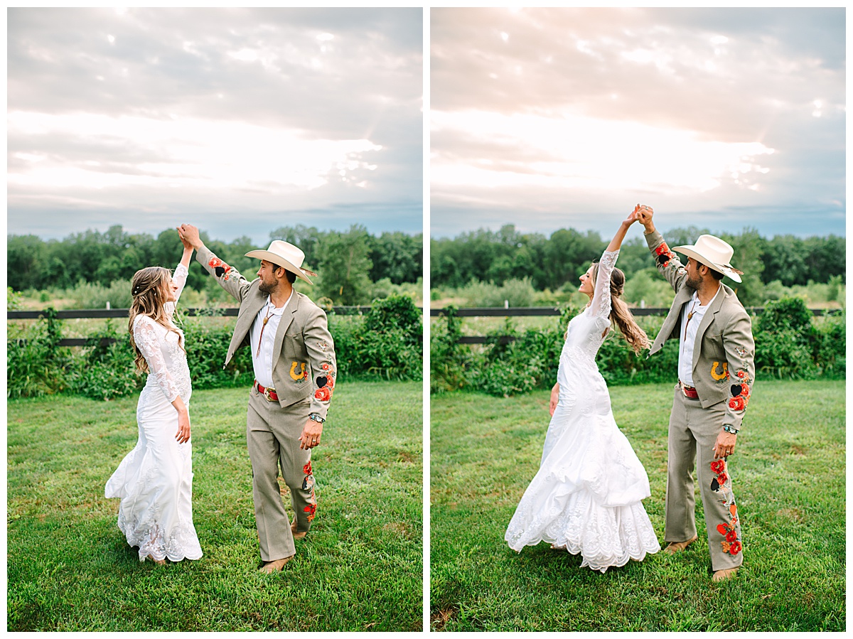 Groom dances with bride for Michigan Wedding Photographer