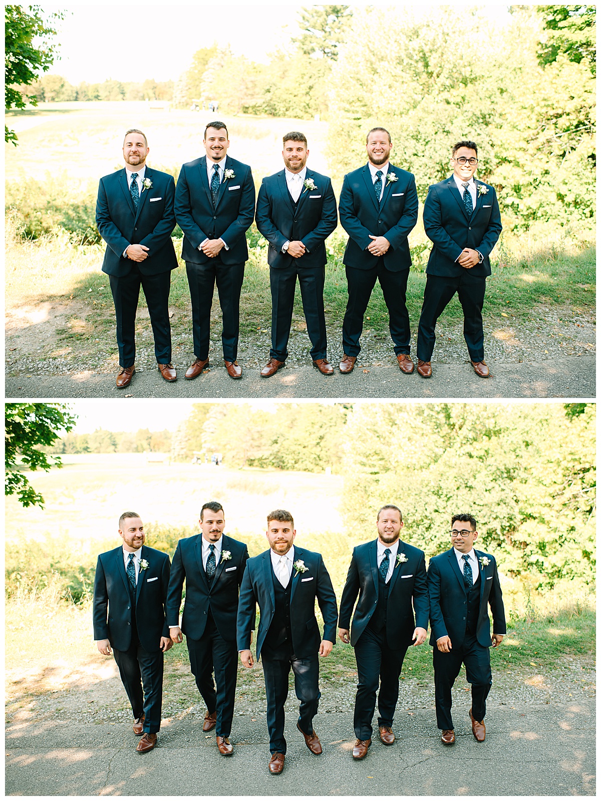 Groom walks with groomsmen for Brittany Emerson Photography