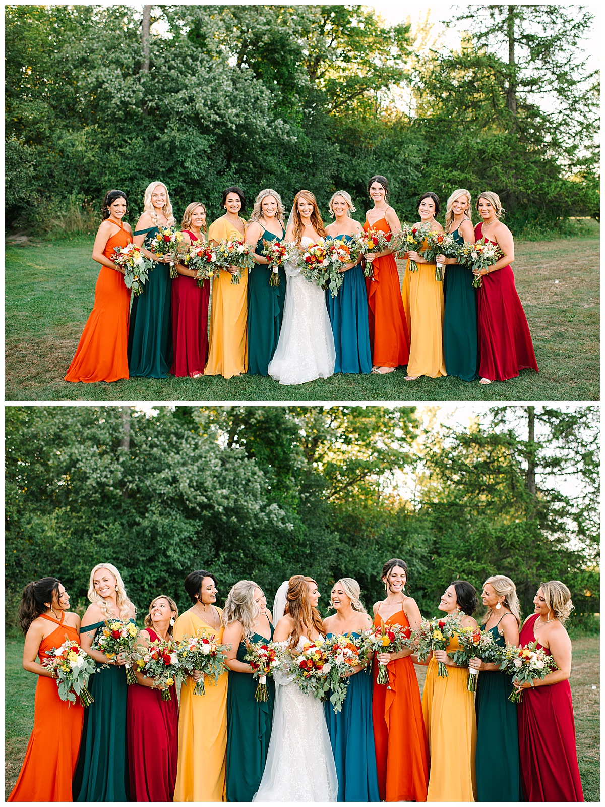 Bridesmaids laugh and smile with bride for Michigan Wedding Photographer